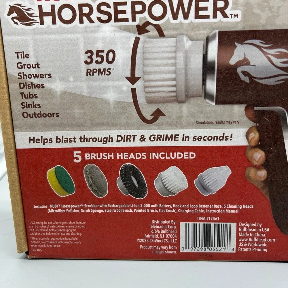 Ruby Horsepower Handheld Cordless Rechargeable Spinning Power Scrubber  NIB